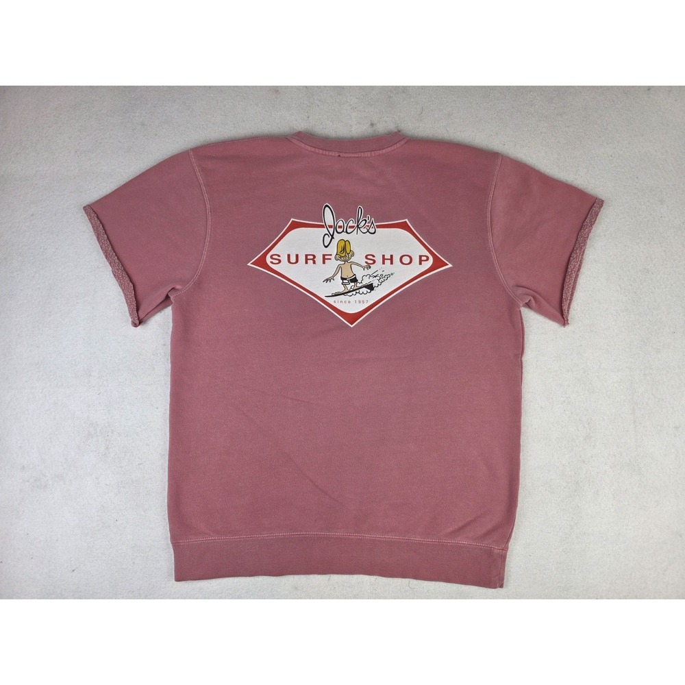 Jacks Surf Shop Surfboards Pink Coral Crewneck Sweatshirt Chopped Sleeves Size M